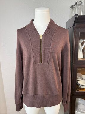 Varley DoubleSoft Sally Half Zip Sweatshirt Brown Relaxed Pullover Size XS